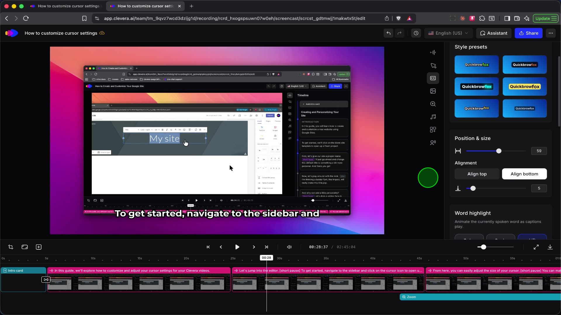 Adjusting caption background opacity and color